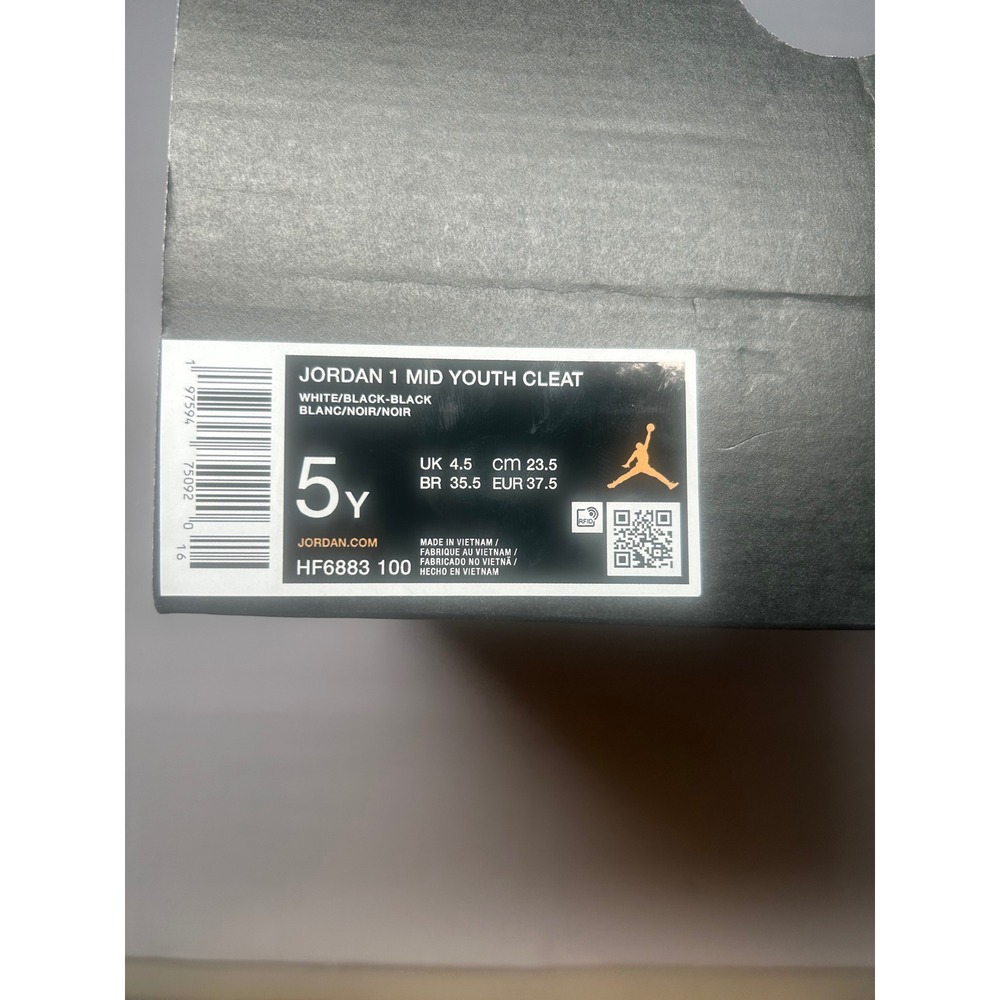 Nike Air Jordan 1 Mid Youth Cleat White Black Size 5Y HF6883100 New/No Lid - Picture 5 of 5